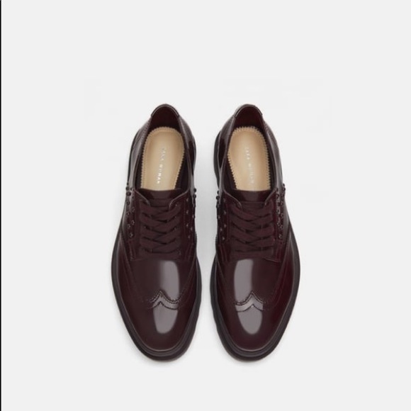 Zara Woman Plum Patent Leather Oxford Platform - Picture 2 of 8